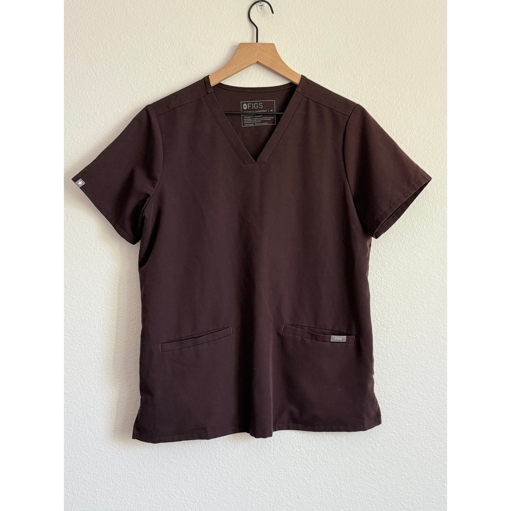 FIGS Casma Scrub Top Medium Brown V-Neck Technical Collection Medical Uniform